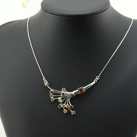 Jewelry - Sterling silver necklace with natural Baltic amber, 925 sterling silver necklace